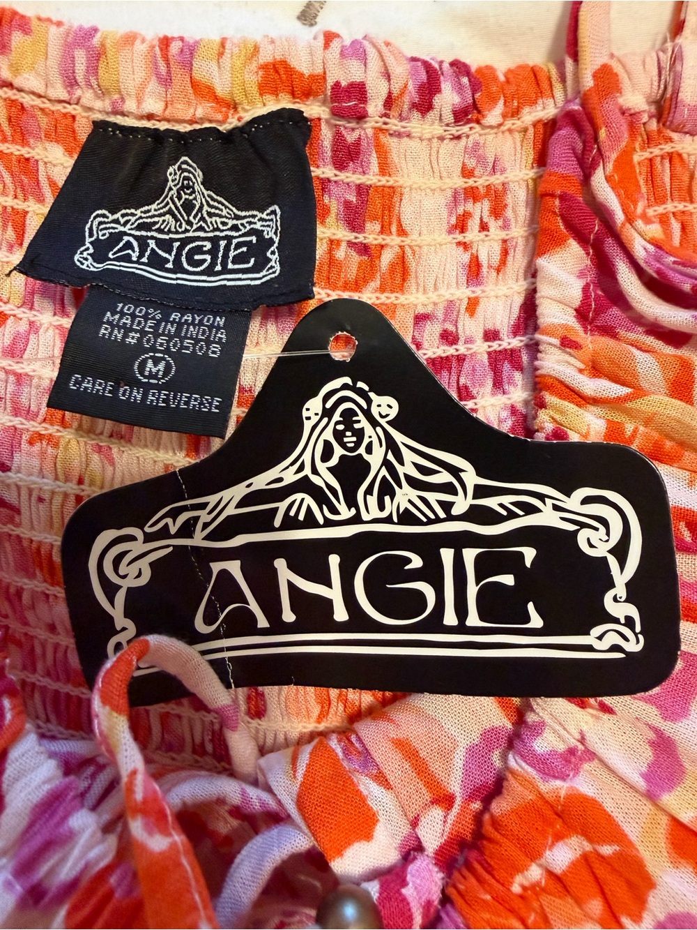 Angie Pink Orange Floral Smocked Mini Sundress NWT - Picture 2 of 14